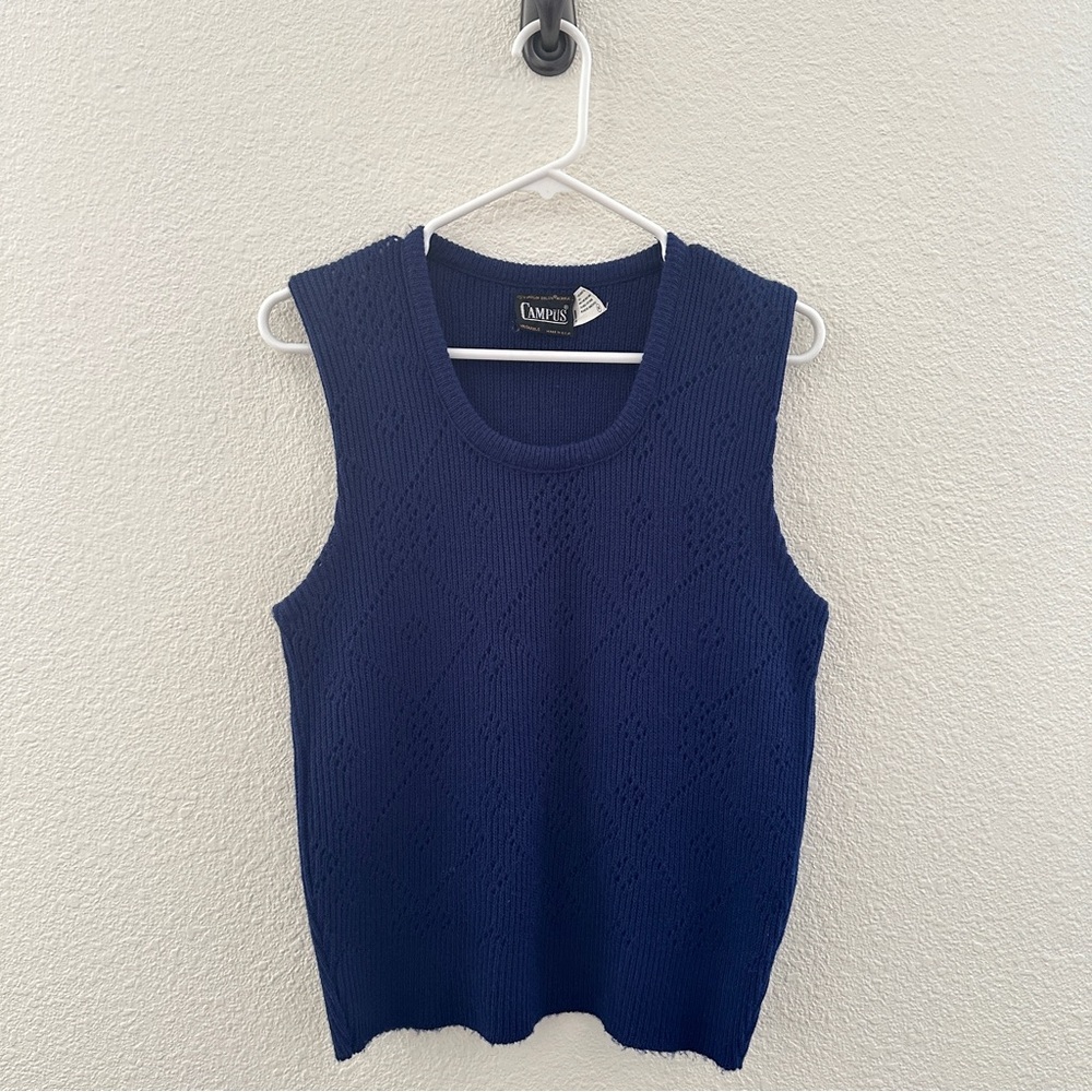 VTG Campus Blue Ribbed Fitted Sweater vest Grandpacore Coastal Cozy Medium